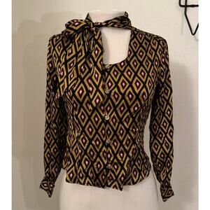 Milly of New York Gold Diamond Geometric 100% Silk Blouse Size 0